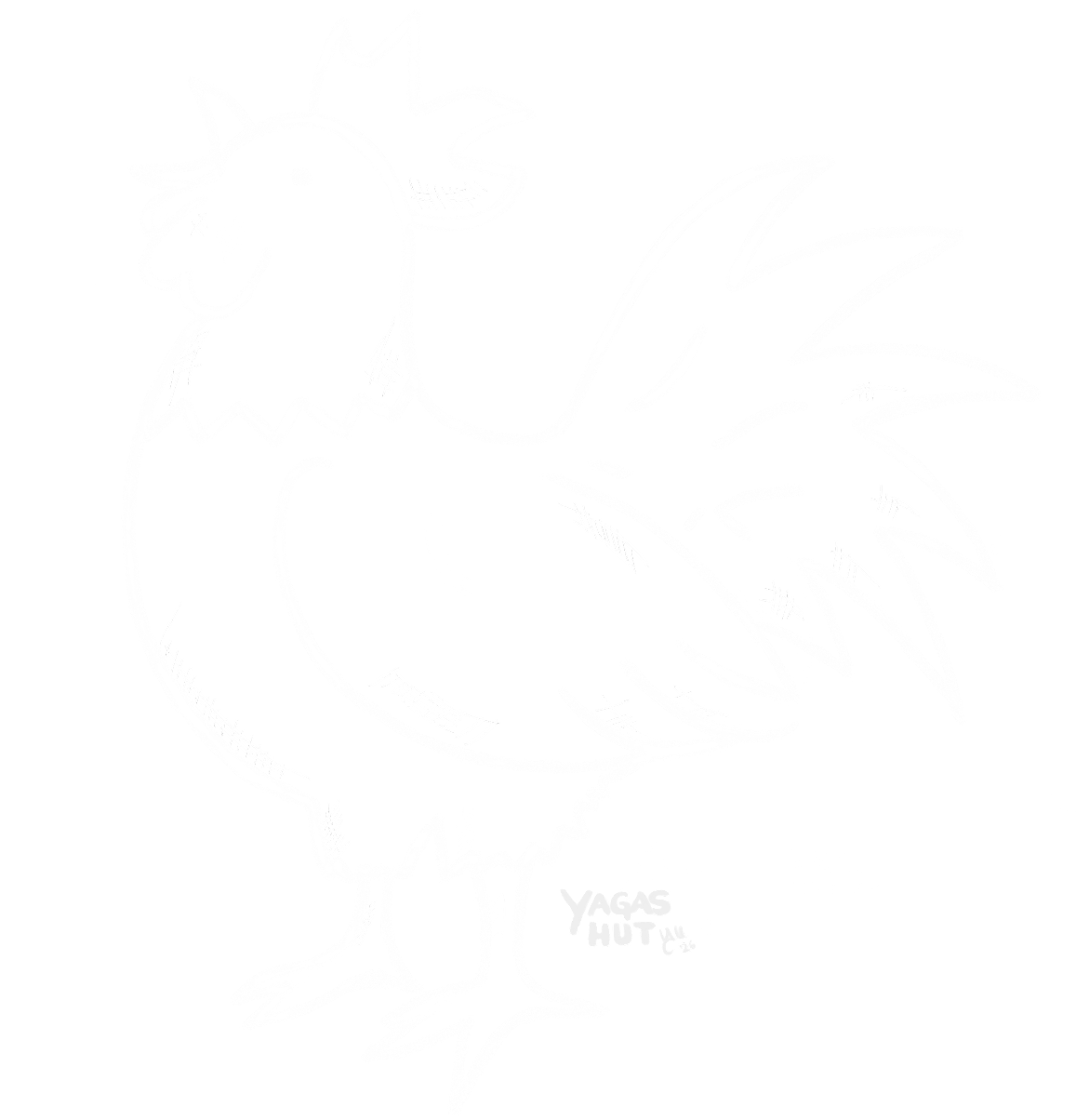 Line illustration of a rooster – the traditional offering sacrificed to appease Ovinnik, Slavic barn spirit whose wrath brings fire to the threshing floor